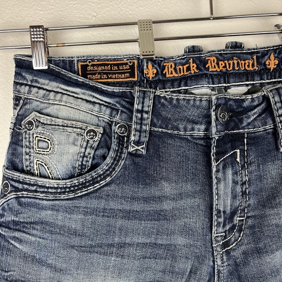 Rock Revival Jeans Mens 35x31 Blue Tilden Rlxd St 17 Straight Distressed Denim - Picture 5 of 11